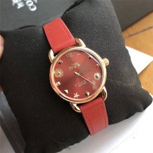 coach工厂店蔻驰官网女表新款贝壳面茶玫瑰系列石英腕表手表